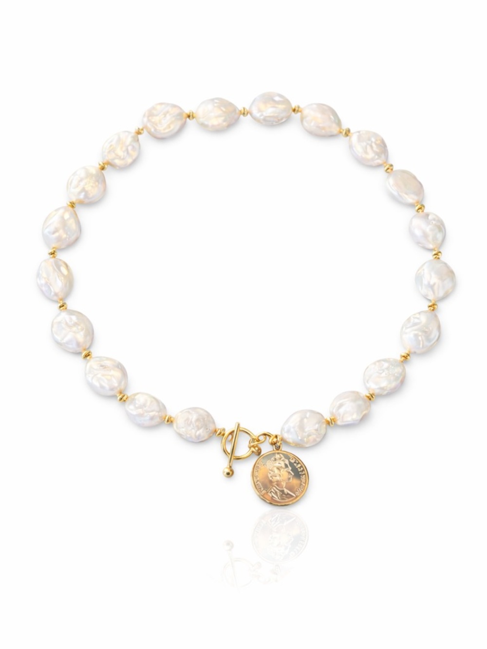 Natural Pearl Coin Necklace - Picture 1 of 11